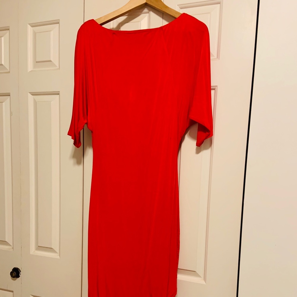 Red Asymmetrical Hemline Bebe Dress